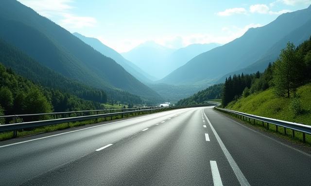 Austrian autobahn highway with mountainous background