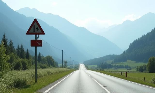 Highway with Austrian vignette sign along road