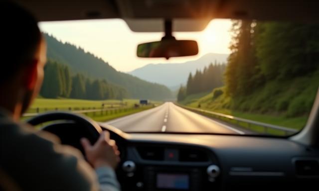 Driver focusing on road with scenic Austrian countryside